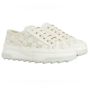 Gucci Canvas Lame Crystal GG Monogram Womens 1977 Tennis Sneakers